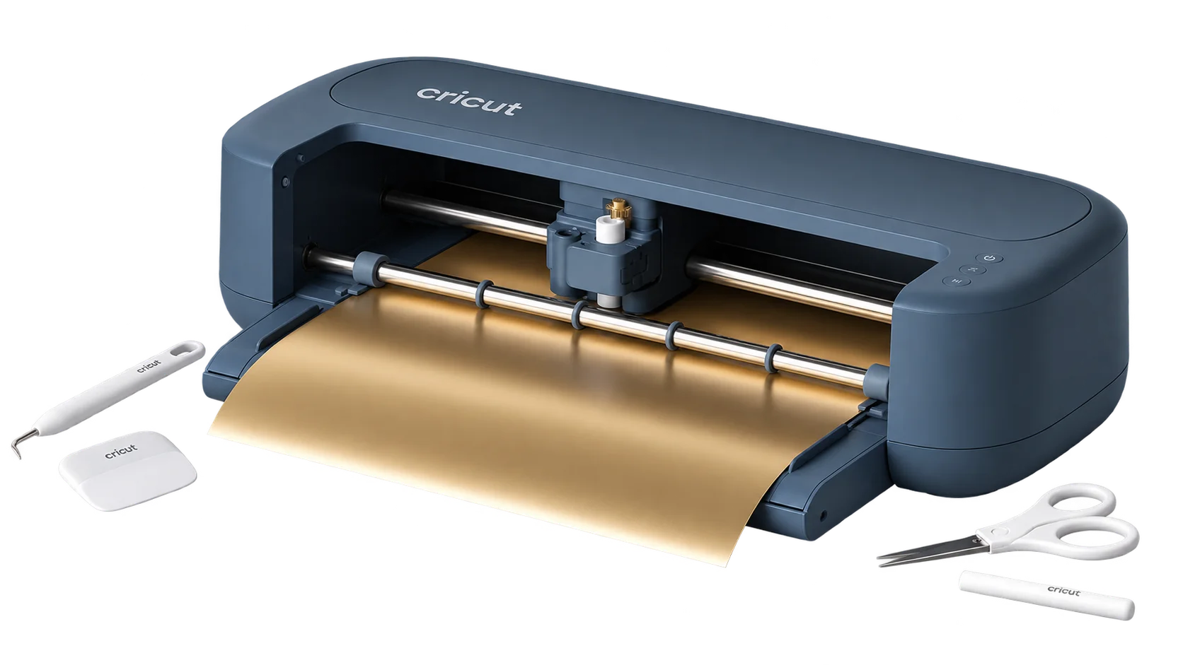 Cricut Maker 5 cortando material dorado